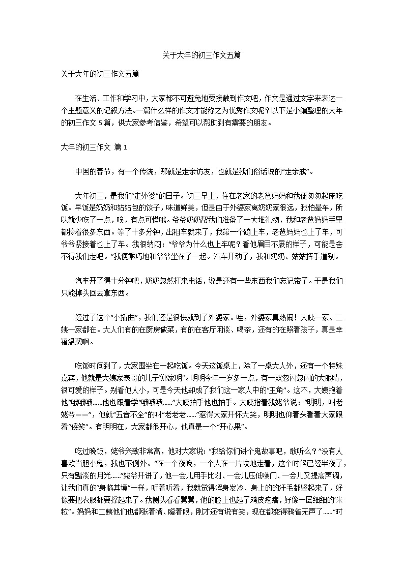 关于大年的初三作文五篇第1页