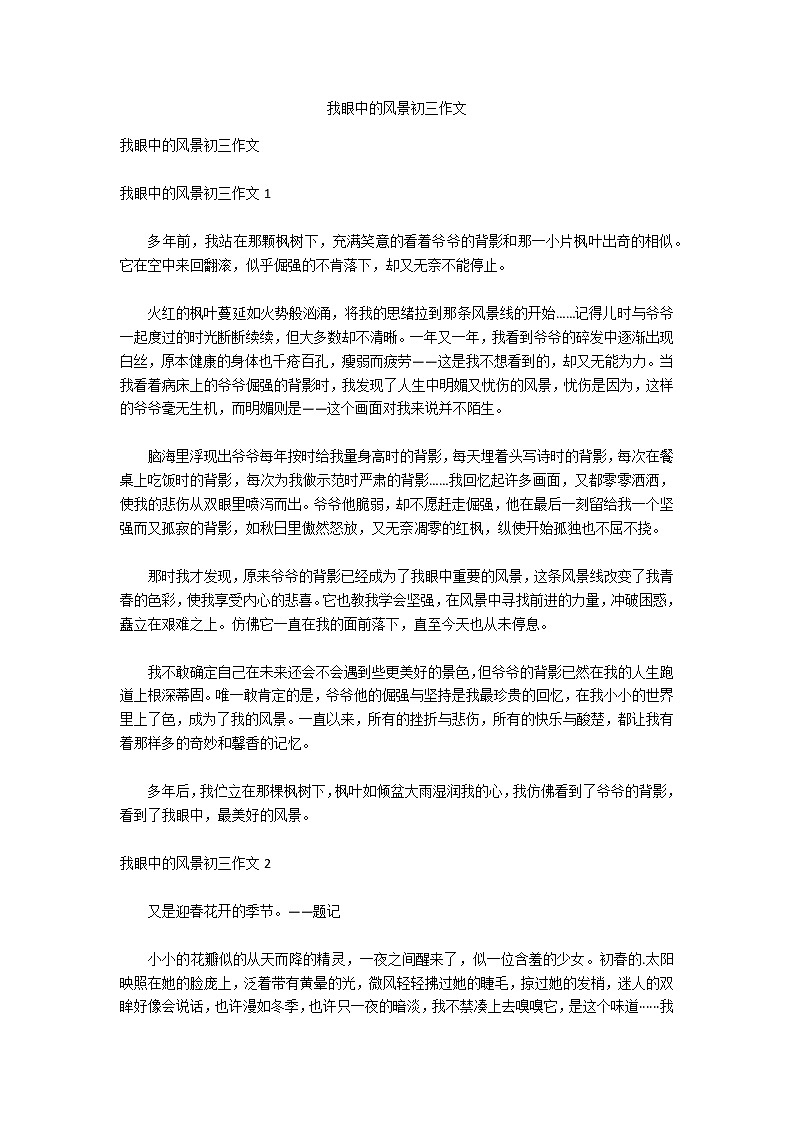 我眼中的风景初三作文第1页