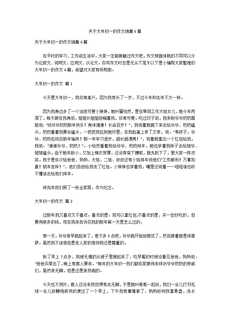 关于大年初一的作文锦集6篇第1页