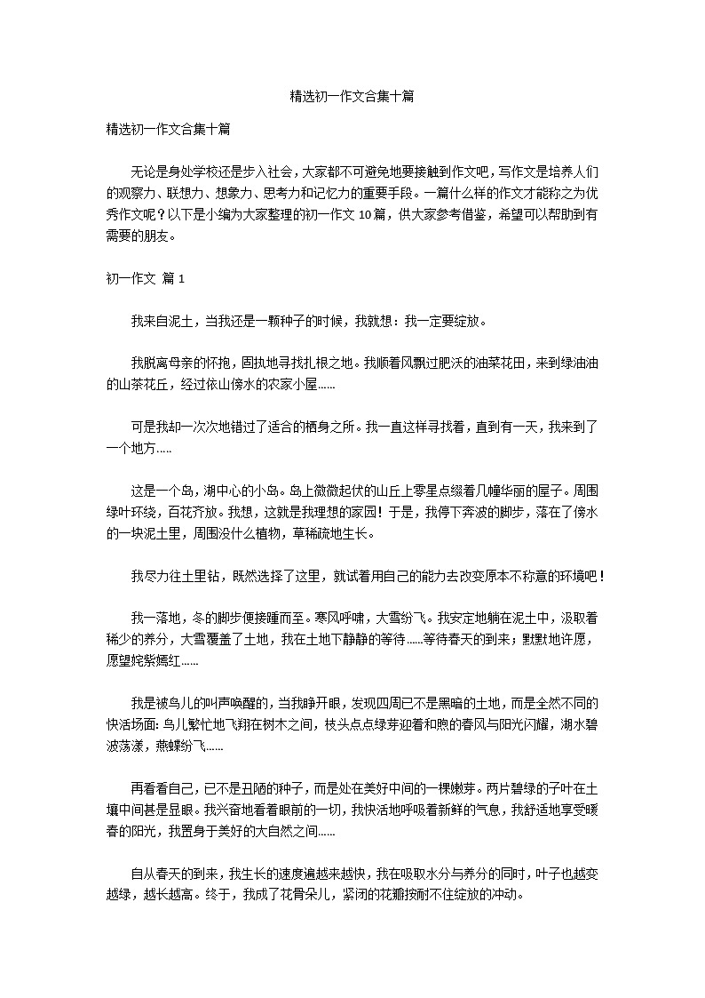 精选初一作文合集十篇01