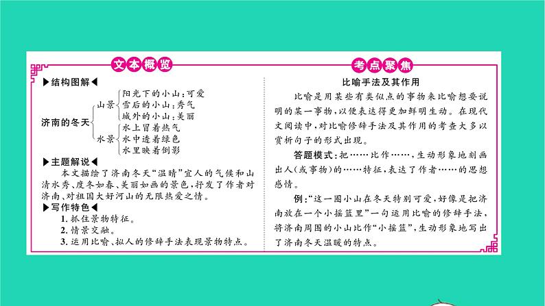 安徽专版2021七年级语文上册第一单元2济南的冬天习题课件新人教版第2页