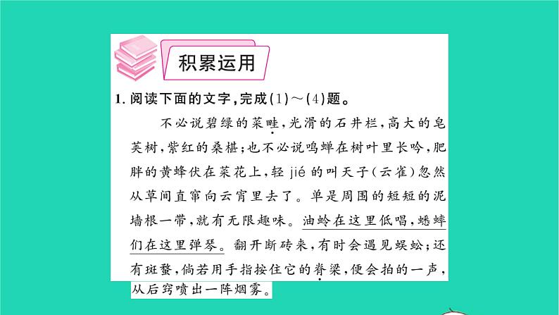 安徽专版2021七年级语文上册第三单元9从百草园到三味书屋习题课件新人教版第3页