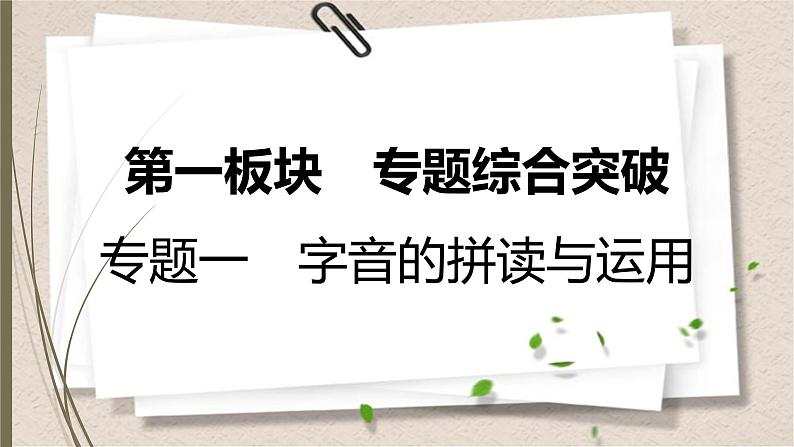 初中语文中考复习--字音的拼读与运用课件PPT第1页