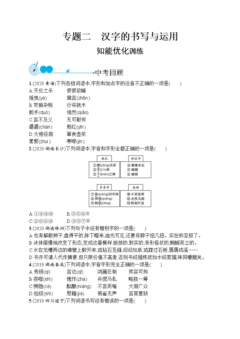 初中语文中考复习--汉字的书写与运用 试卷01