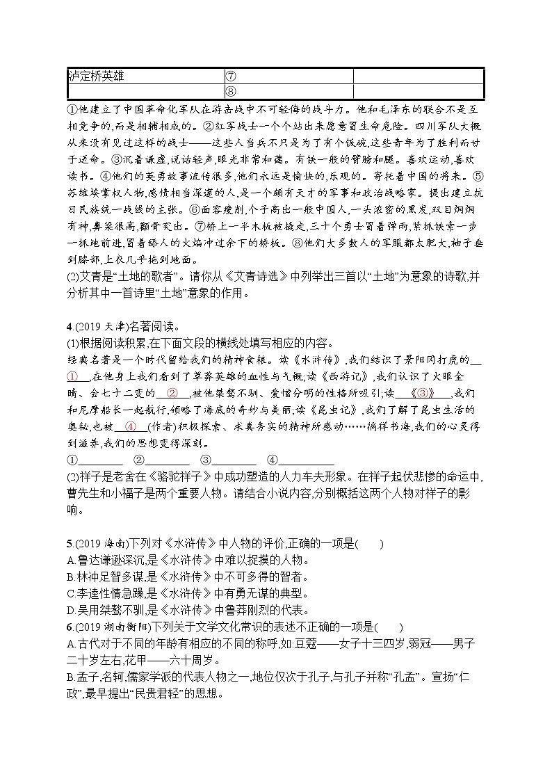 初中语文中考复习--文学常识与名著阅读 试卷02