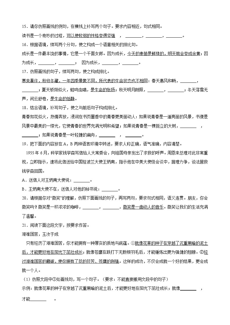 2020_2021年中考语文二轮 复习专题06句式变换与仿写知识点 练习第3页