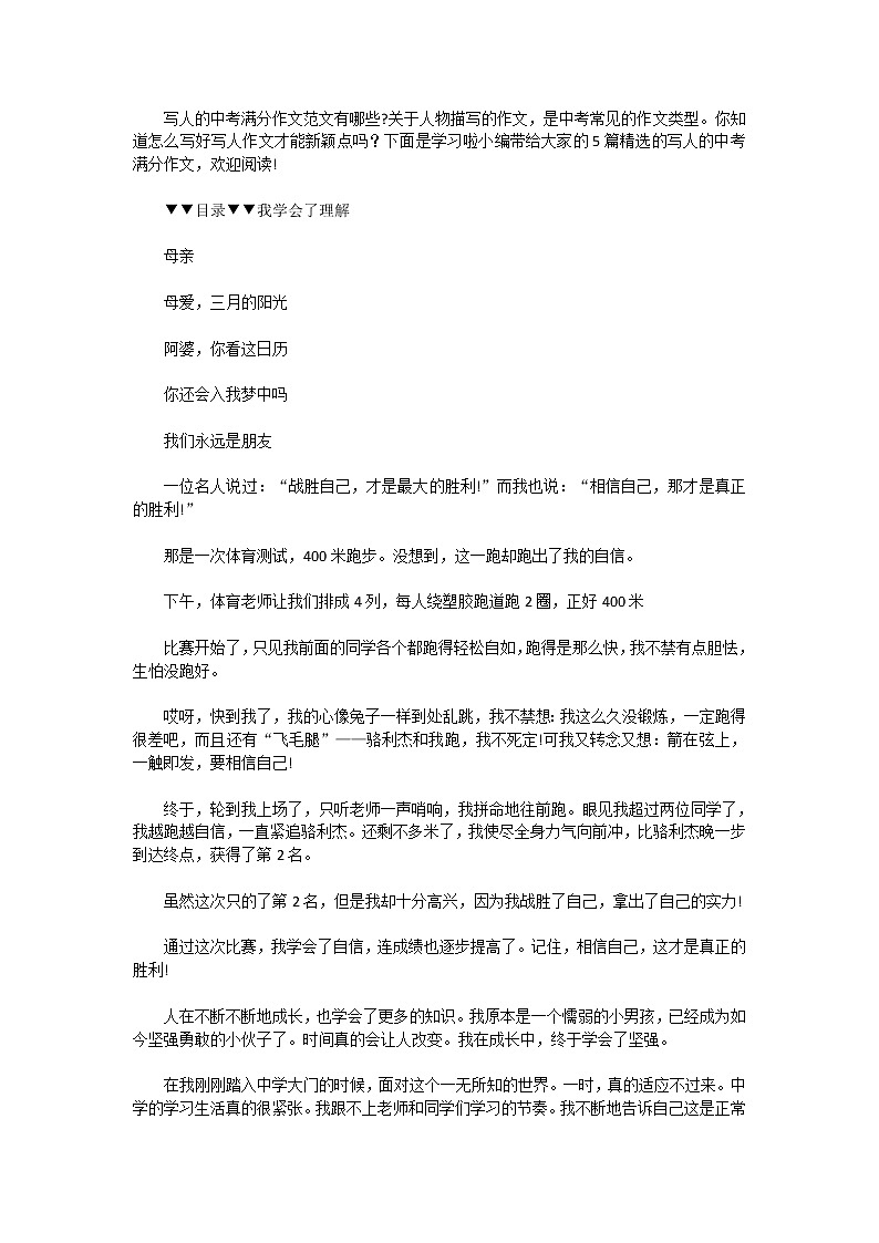 写人的中考满分作文优秀范文第1页