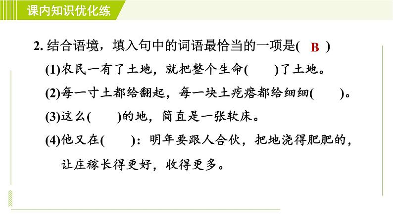 人教五四制六年级下册语文 第5单元 18. 三黑和土地 习题课件第6页