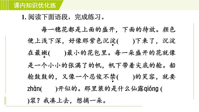 人教版七年级下册语文 第5单元 18. 紫藤萝瀑布 习题课件第5页