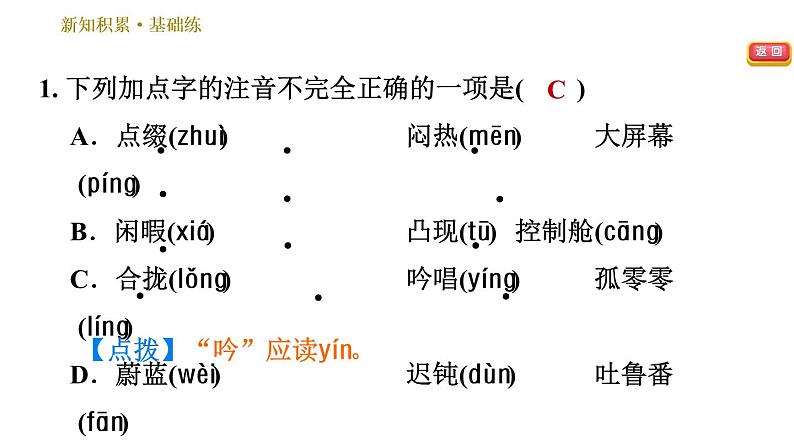 人教版七年级下册语文 第6单元 24　带上她的眼睛 习题课件第4页