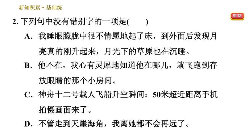 人教版七年级下册语文 第6单元 24　带上她的眼睛 习题课件第5页