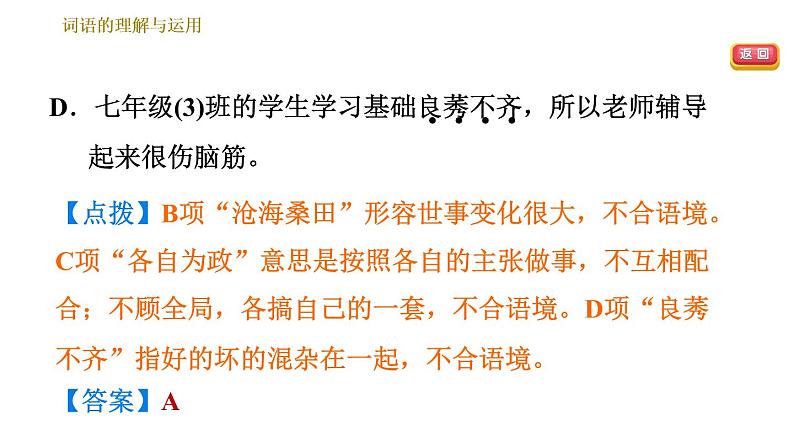 人教版七年级下册语文 期末专题训练 专题二　词语理解与运用 习题课件04