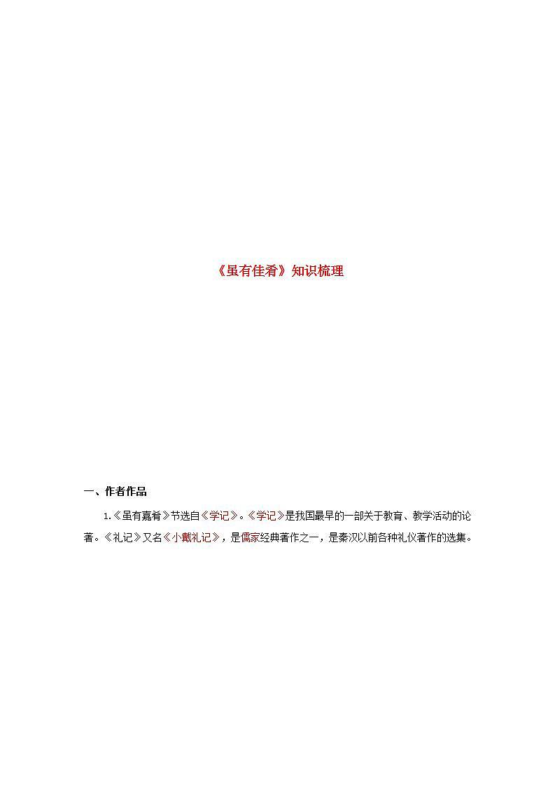 专题29 《虽有嘉肴》知识点梳理（解析版）-备战2022年中考语文课内文言文知识点梳理+三年真题训练（部编版）第1页