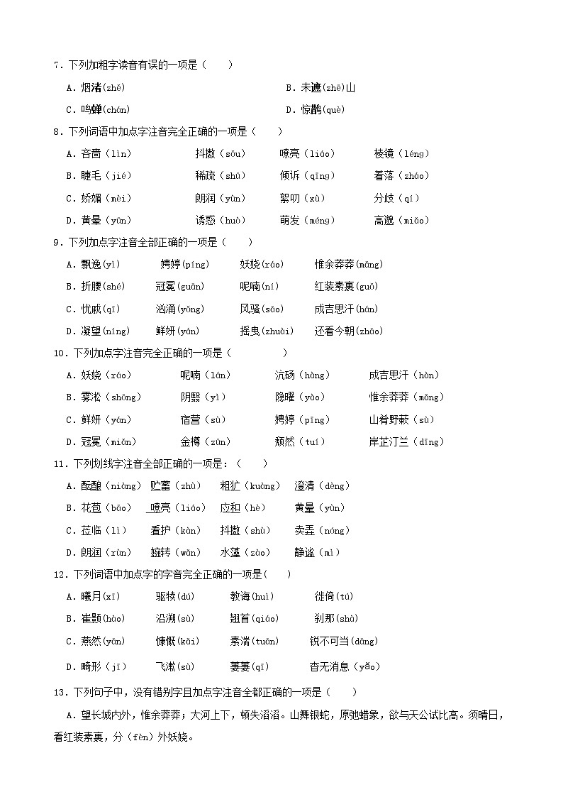 2022年中考语文二轮字音专项复习试题02