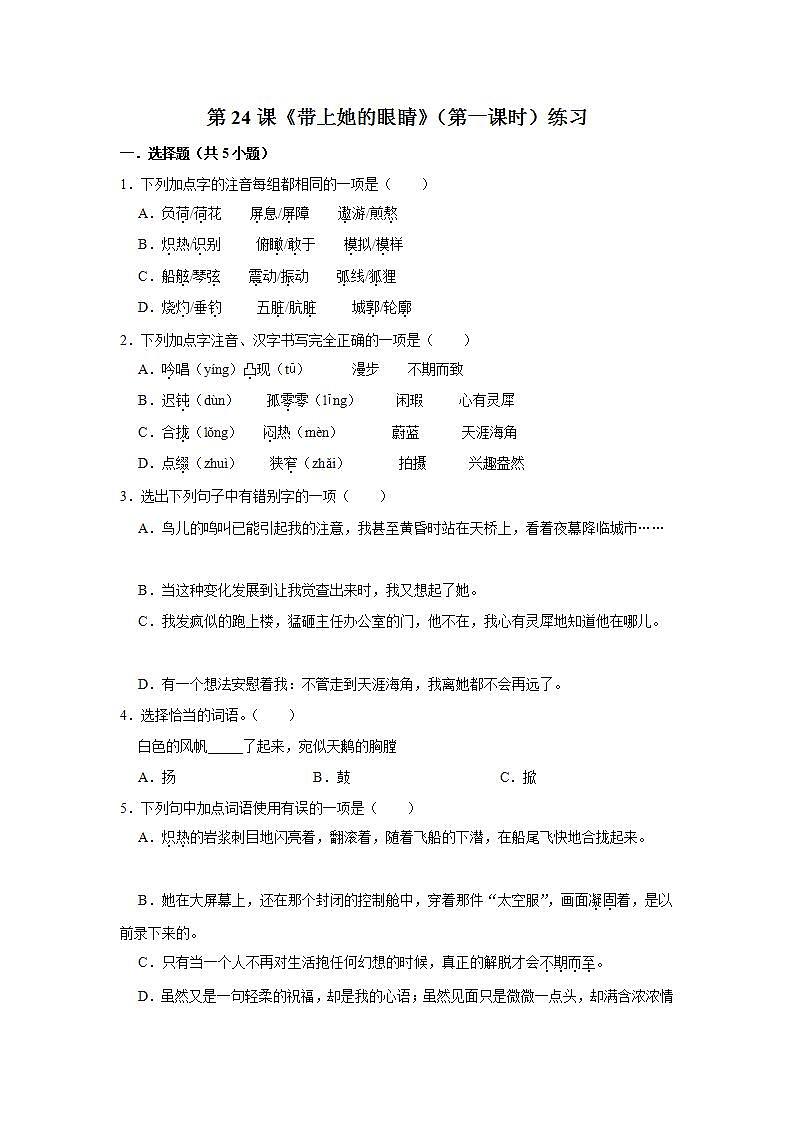 第24课《带上她的眼睛》（第一课时） 课件+教案+练习+学案01