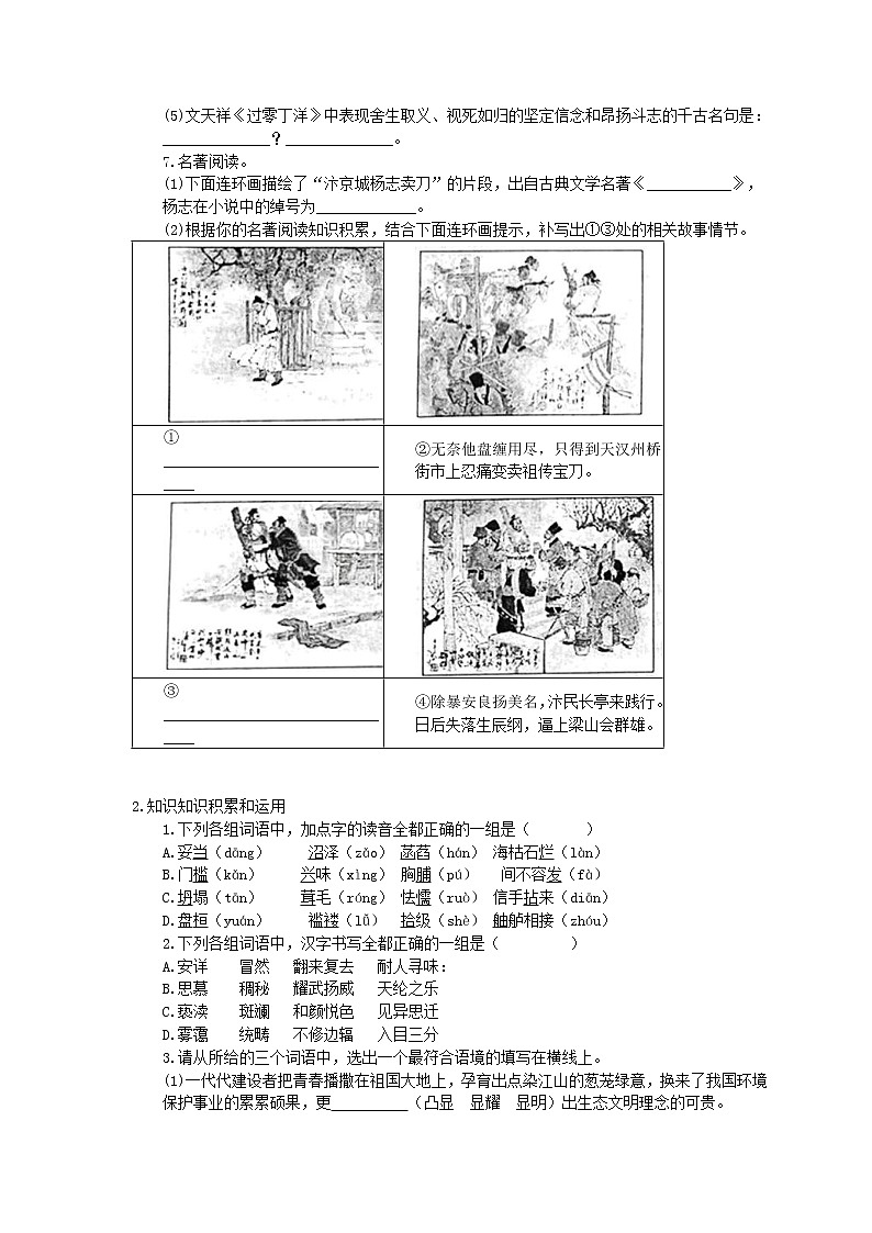 2022年中考语文二轮专题复习《基础知识积累与运用》七(含答案)第2页