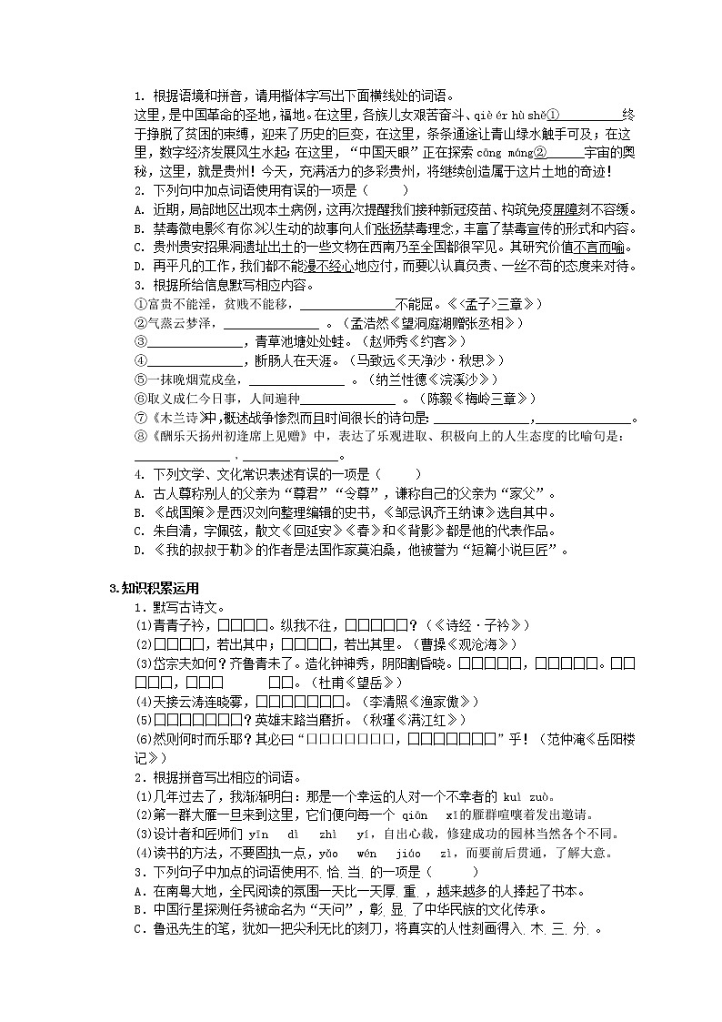 2022年中考语文二轮专题复习《基础知识积累与运用》十一(含答案)第2页