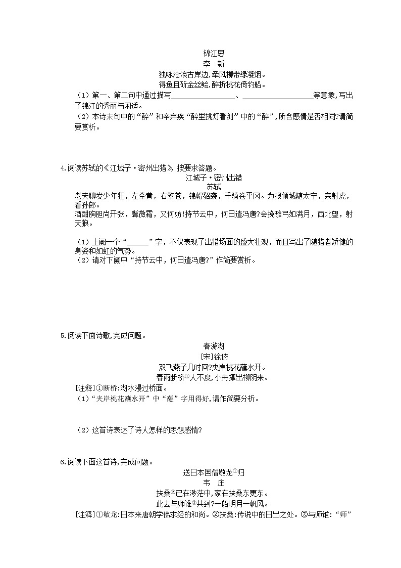2022年中考语文二轮专题复习《诗歌鉴赏》五(含答案)第2页