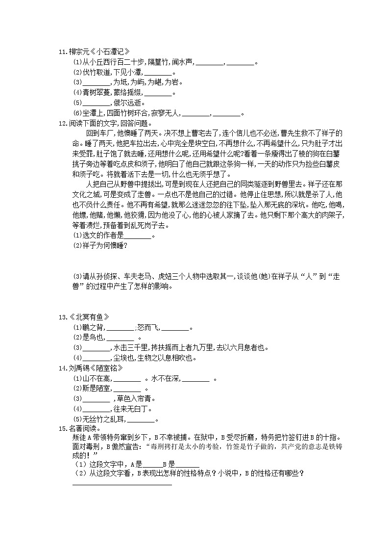 2022年中考语文二轮专题复习《默写与名著导读》二(含答案)第3页