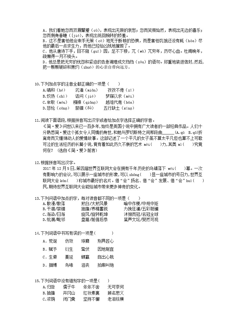 2022年中考语文二轮专题复习《字音字形与词语》十(含答案)第3页