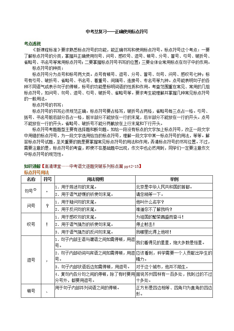 05中考总复习——正确使用标点符号 知识讲解01