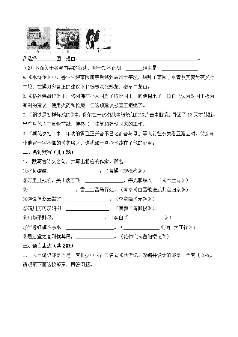 苏教版中考语文中考模拟试卷一（含答案）02