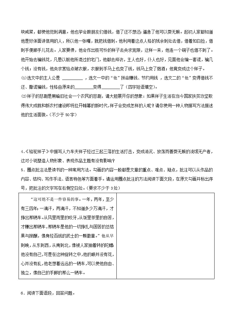 第3篇：《骆驼祥子》习题（原卷版）第2页