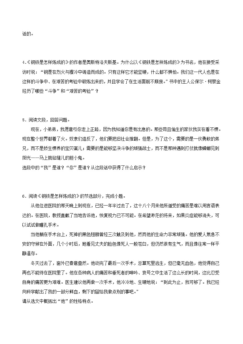第8篇：《钢铁是怎样炼成的》习题（原卷版）第2页
