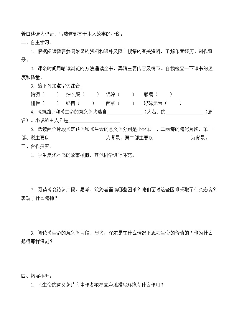 人教版（部编版）初中语文八年级下册 名著导读：《钢铁是怎样炼成的》摘抄和做笔记   教案、学案02