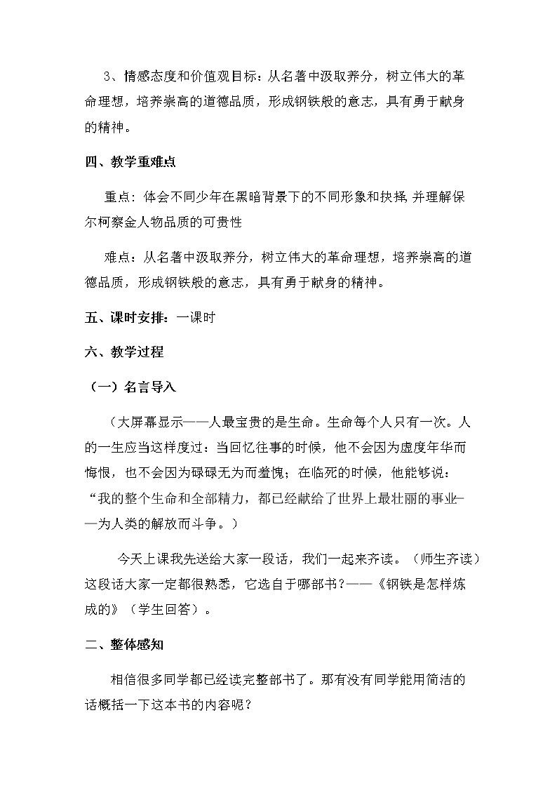 人教版（部编版）初中语文八年级下册 名著导读：《钢铁是怎样炼成的》摘抄和做笔记   教案、学案02
