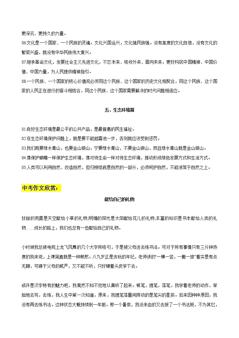 专题12  “新时代领路人”5大主题金句积累（上）+中考作文欣赏-2022年中考语文作文素材积累及练习第3页
