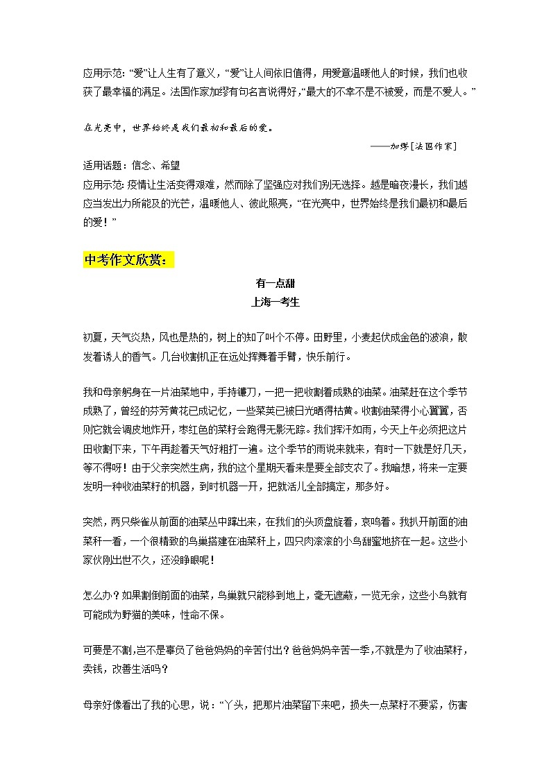 专题84  11句经典哲理金句+适用主题+应用示例+中考作文欣赏-2022年中考语文作文素材积累及练习第3页