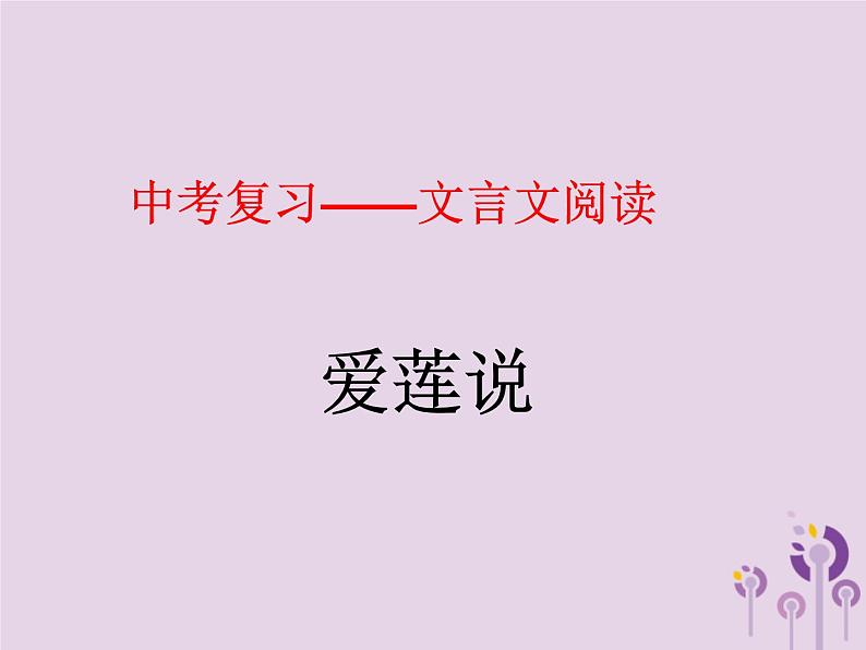 中考语文二轮复习文言文阅读《爱莲说》课件（含答案）第1页