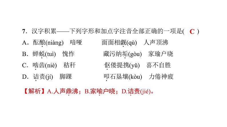 中考语文二轮专题复习训练01《汉字积累》课件（含答案）第8页