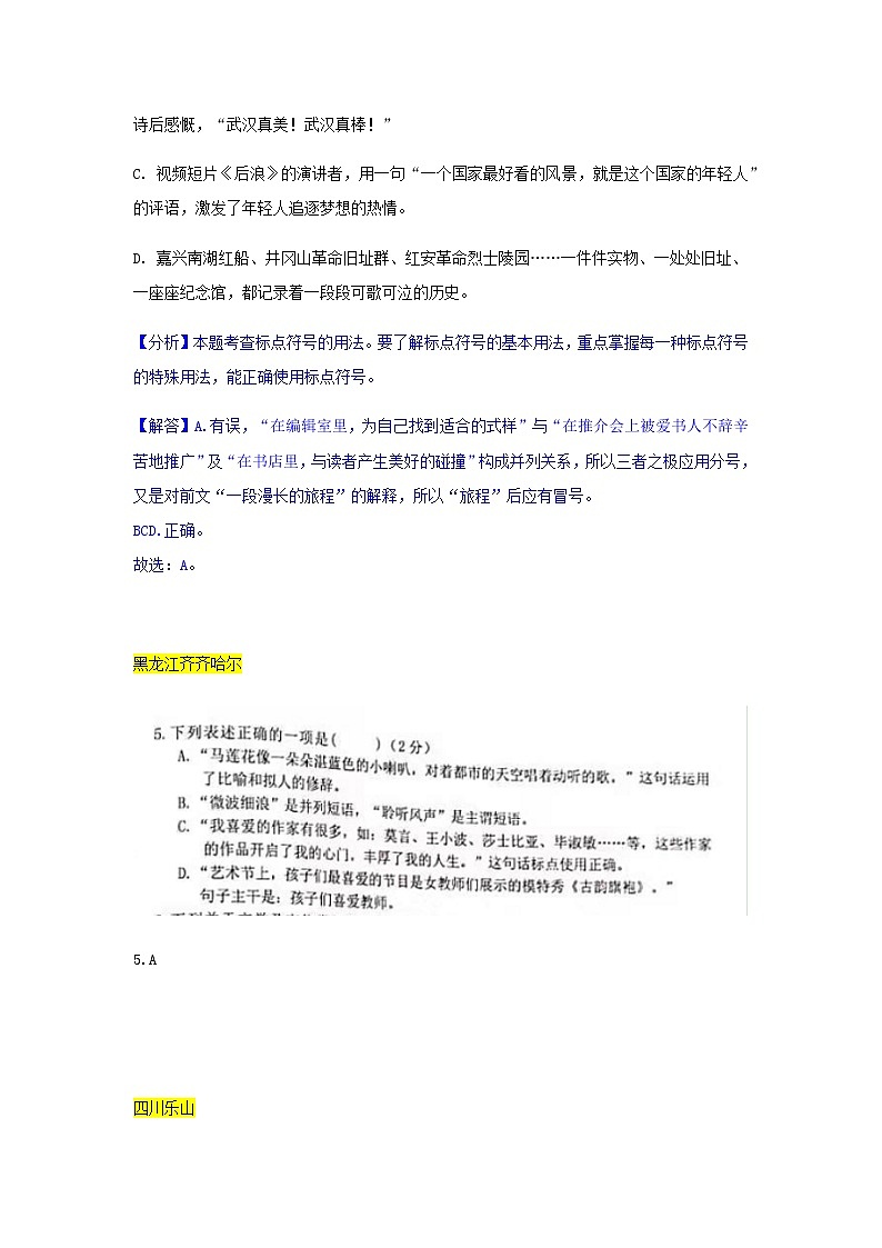 2021年全国中考语文真题分类——4.标点符号【专项复习强化】03