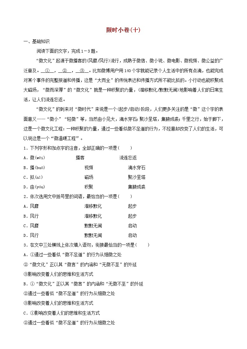 （通用版）中考语文三轮冲刺限时练习卷10（含详解）第1页