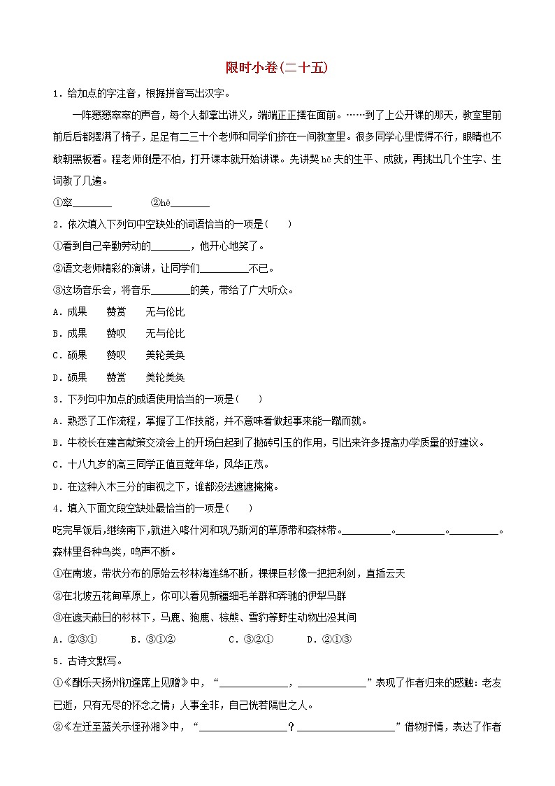 2022年中考语文限时练习小卷25 (含解析)01