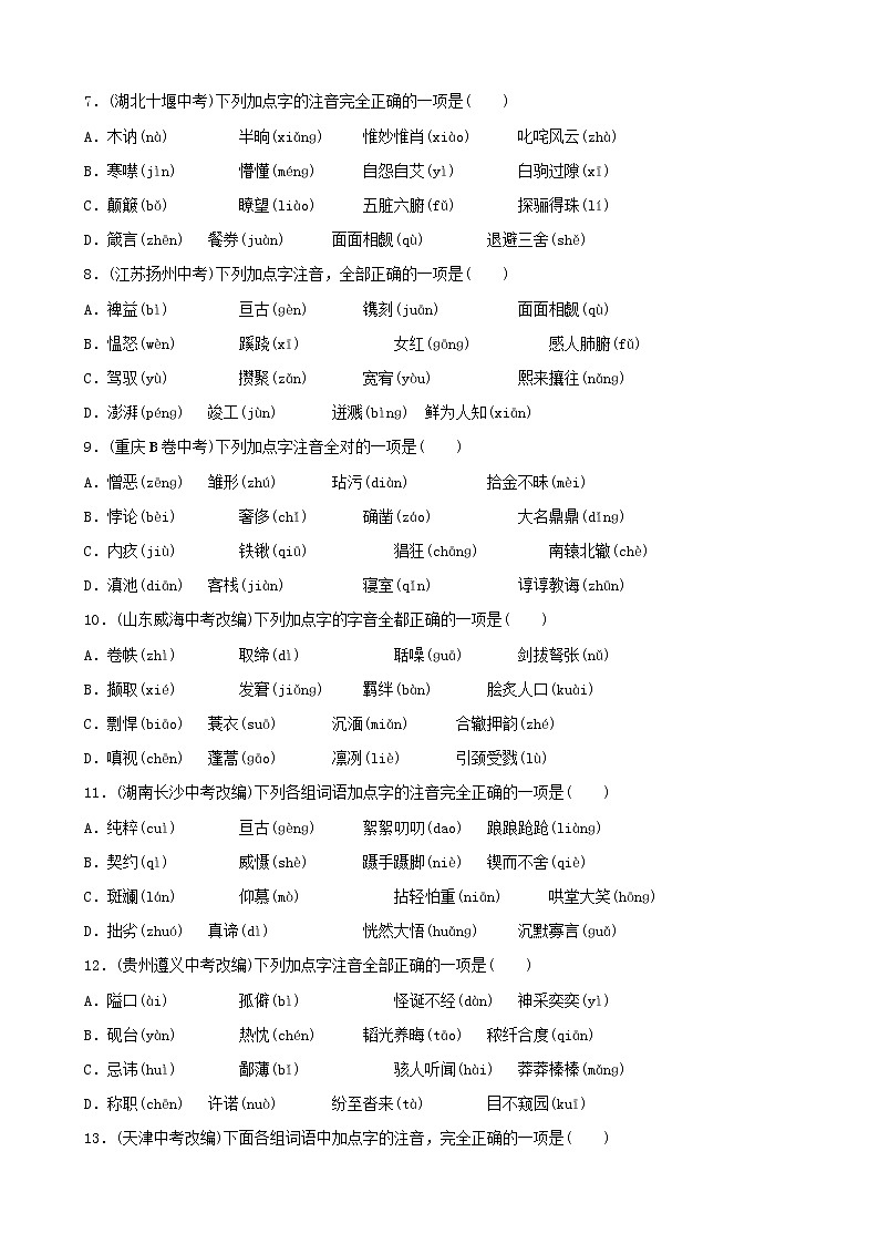 （通用版）中考语文专题复习专题01《字音》训练题（含答案）第2页