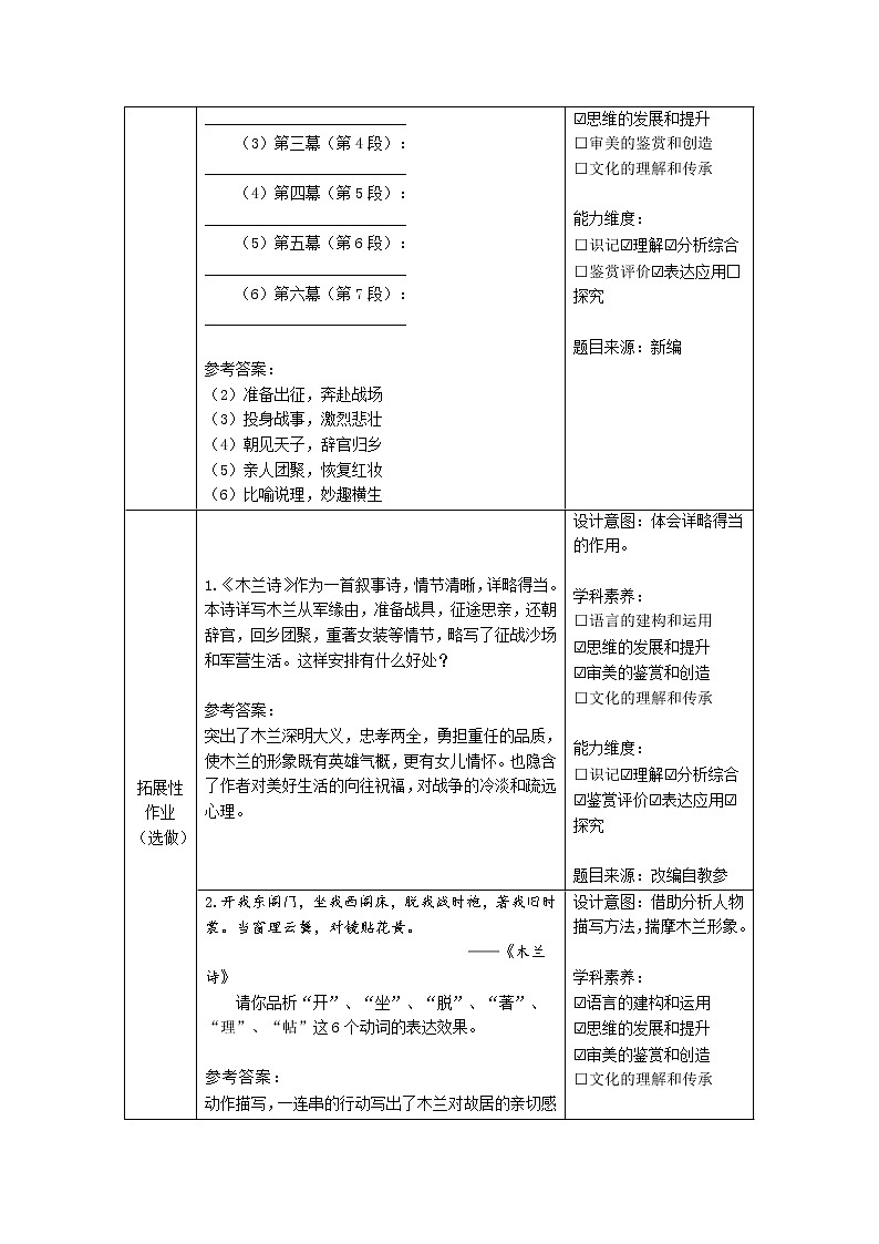 第9课《木兰诗》作业设计     2021-2022学年部编版语文七年级下册教案第2页
