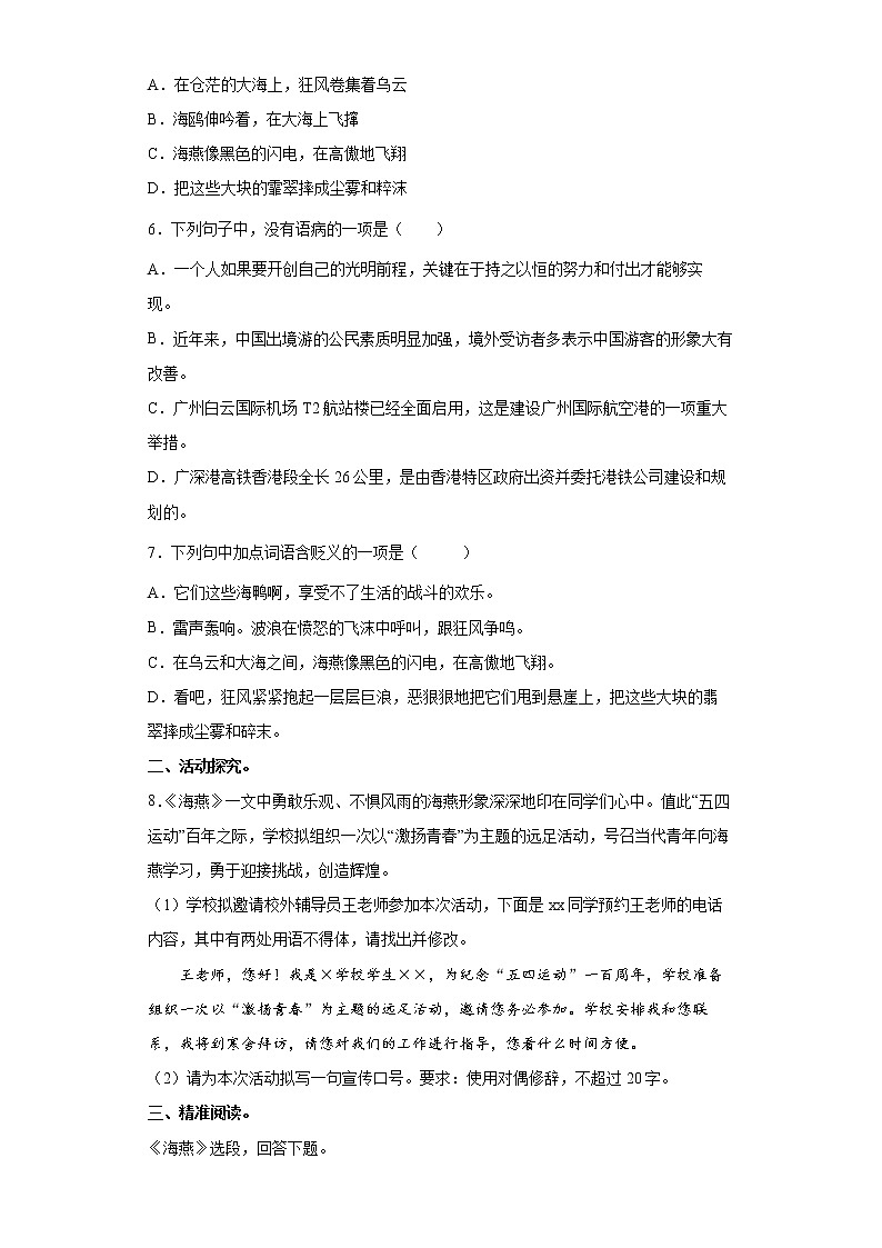 部编版语文九年级下册海燕同步练习02