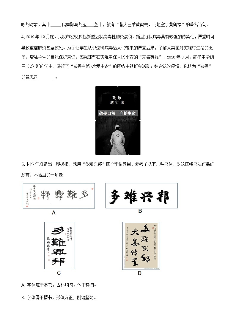 2020年北京市门头沟区中考一模语文试题02