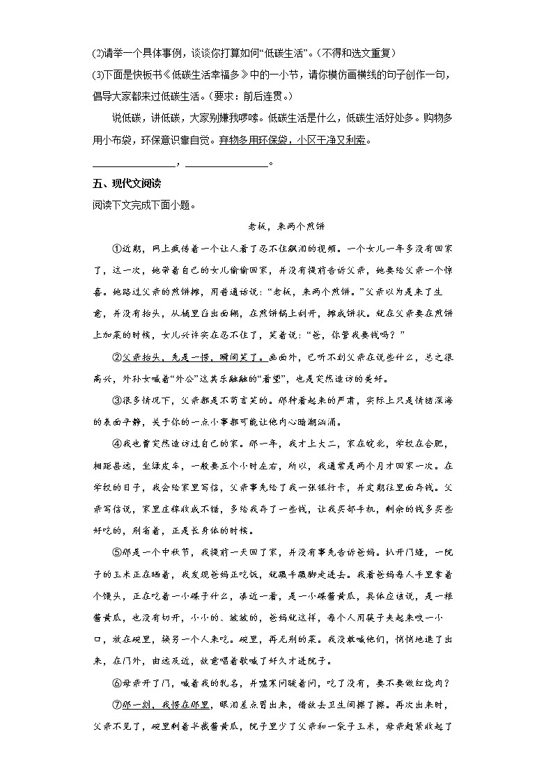 河南省镇平县2021-2022学年七年级上学期期末语文试题（word版含答案）03