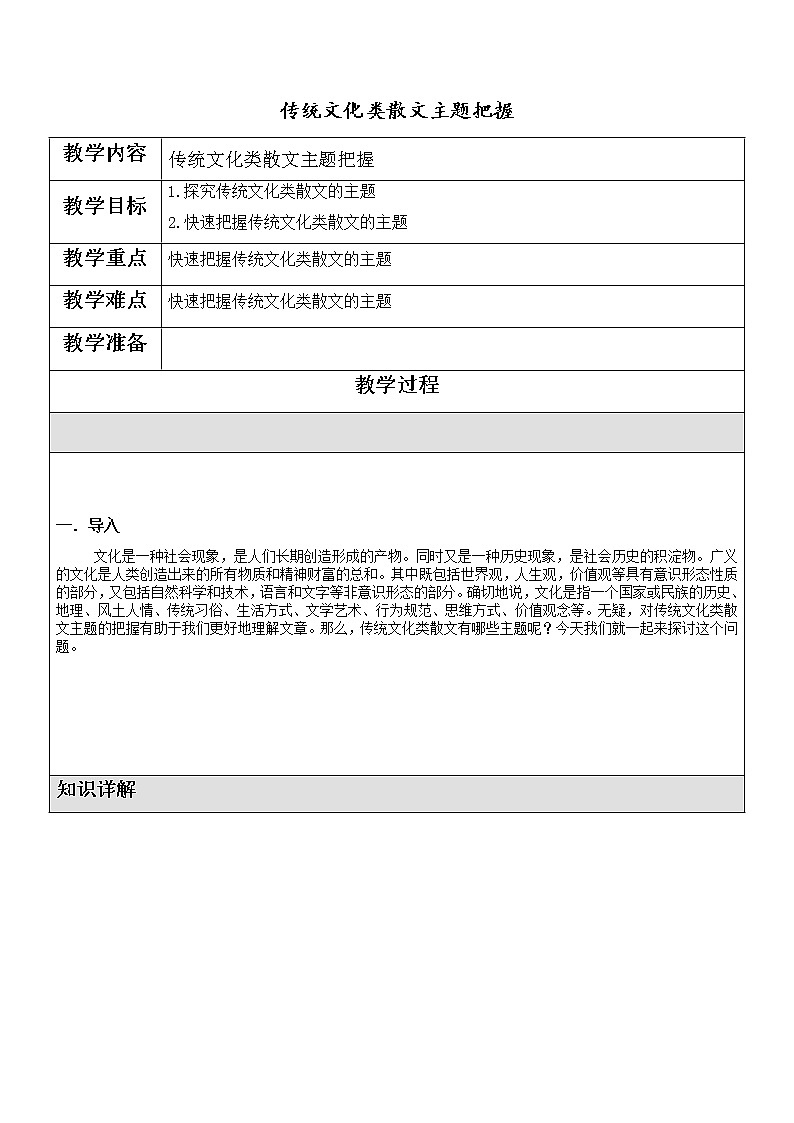 传统文化类散文的主题把握   教案   2022年中考语文二轮复习第1页