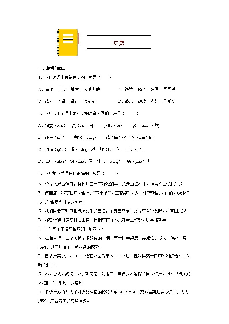 第4课《灯笼》同步练习2021-2022学年部编版语文八年级下册第1页