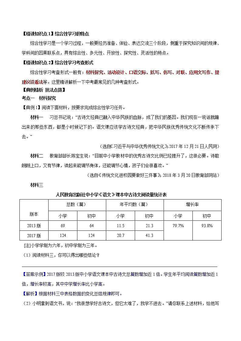 专题07 综合性学习（解析版）—2021年中考语文专项复习精讲精练01