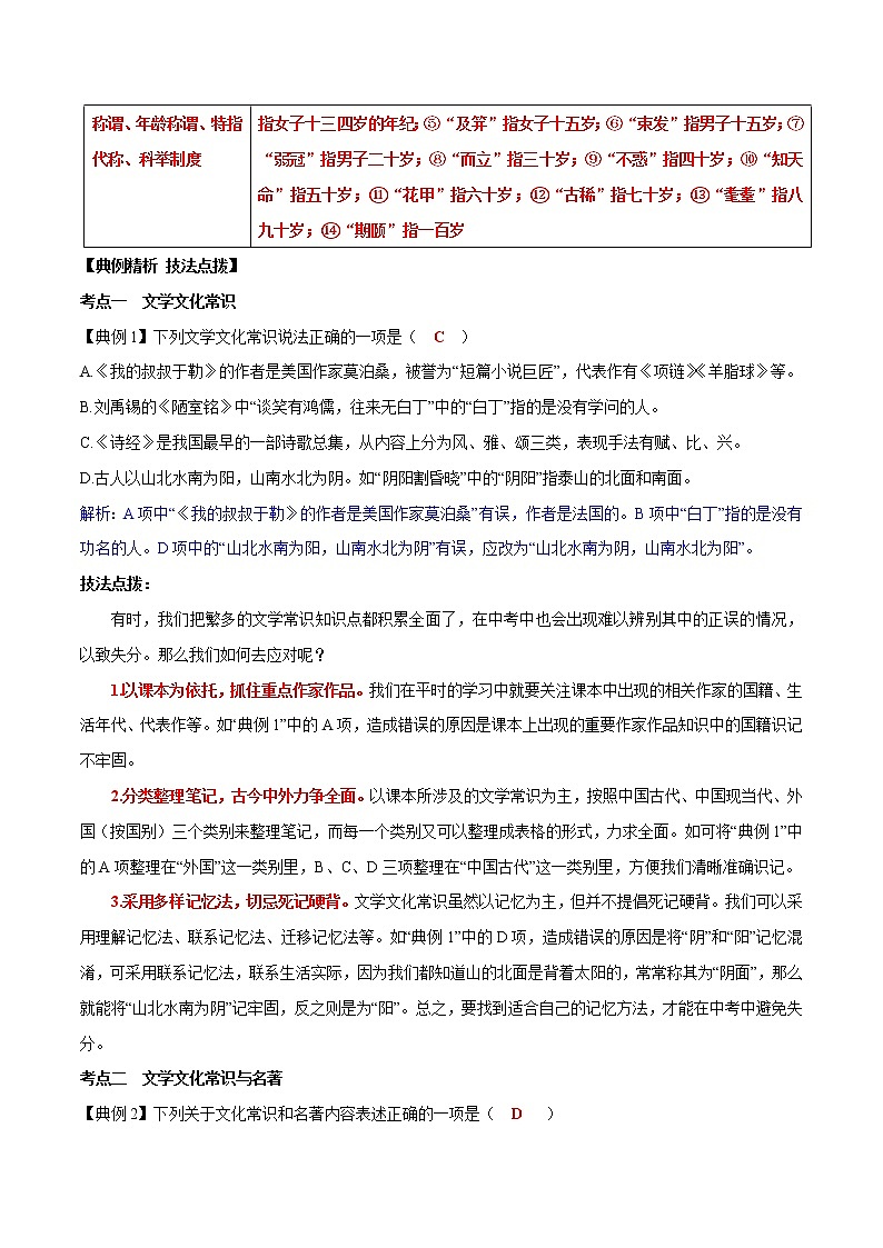 专题06 文学文化常识（原卷版）—2021年中考语文专项复习精讲精练第3页