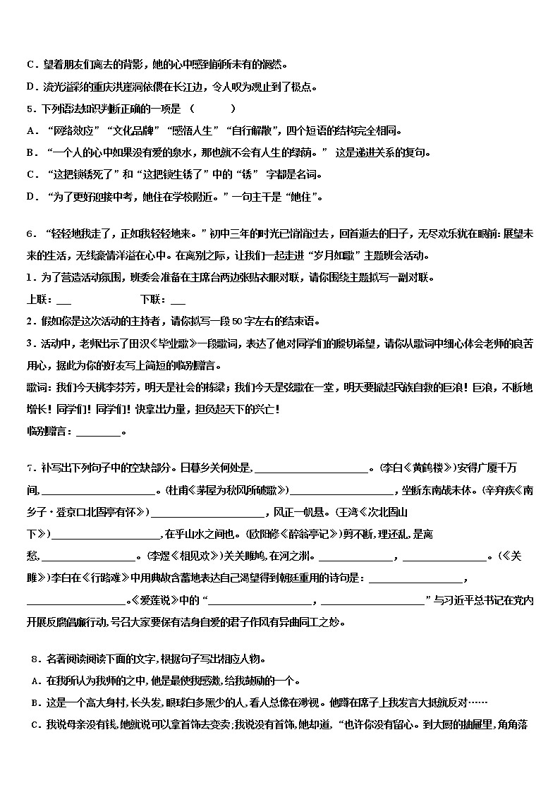 2021-2022学年北京师大附属实验中学中考押题语文预测卷含解析02
