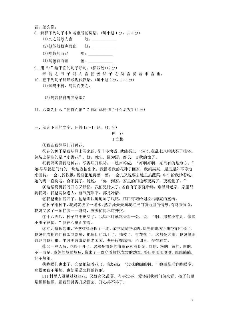 七年级语文下册期末测试卷新人教版第3页