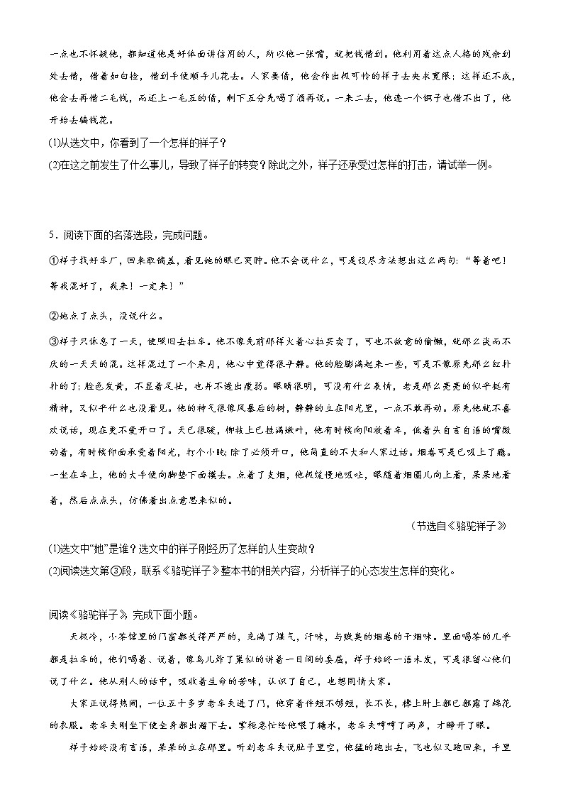 2022年中考语文一轮复习：名著导读《骆驼祥子》基础训练第2页