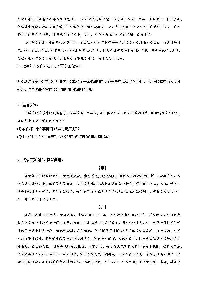 2022年中考语文一轮复习：名著导读《骆驼祥子》基础训练第3页